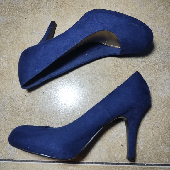 Fioni Vintage Y2K Cobalt Blue Faux Suede High Heeled Shoes Size 9 - Picture 2 of 6